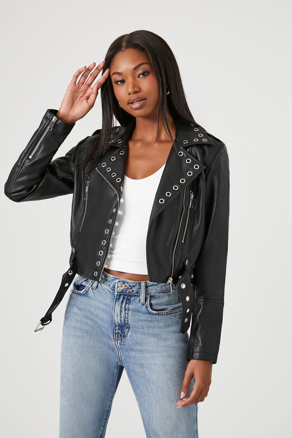 Studded Faux Leather Moto Jacket