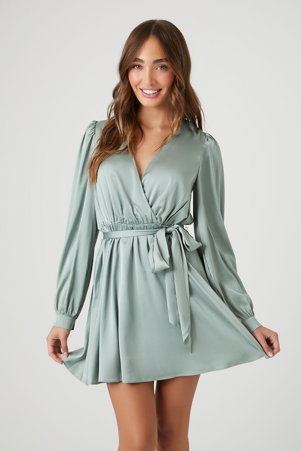 Satin Mock Wrap Mini Dress Satin Mock Wrap Mini Dress