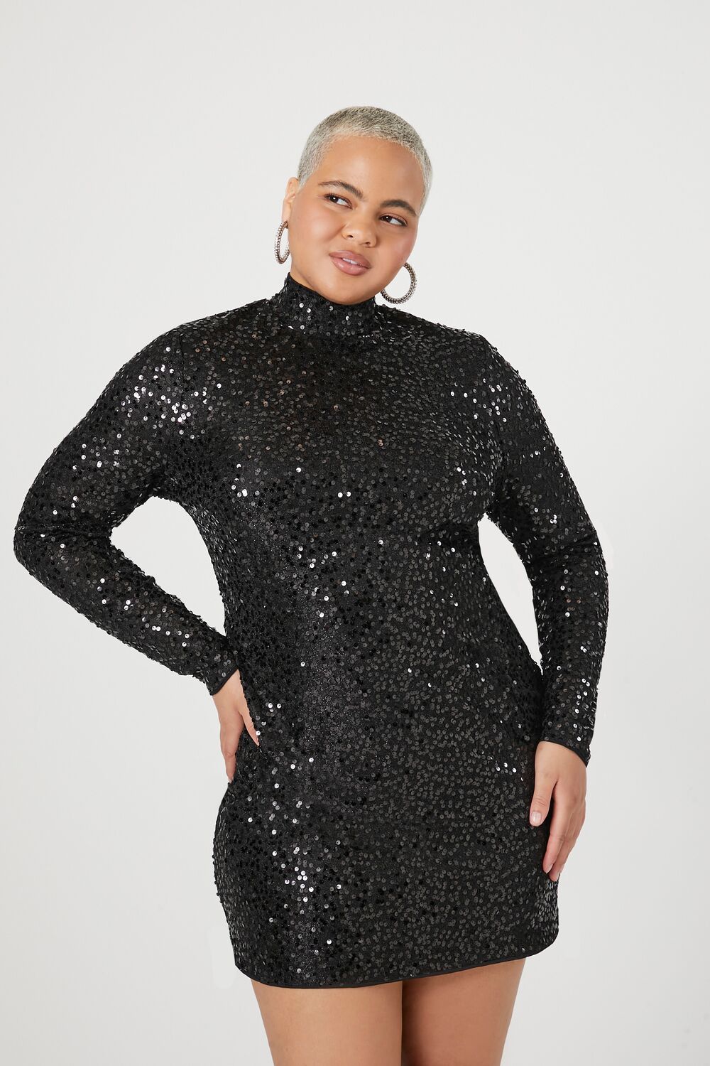 slim fit dress slacks Plus Size Sequin Long-Sleeve Mini Dress