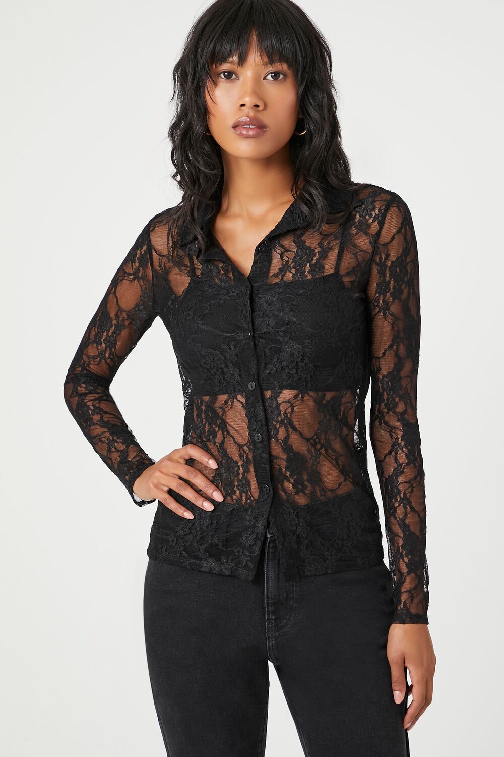 Sheer Lace Shirt Black / XS