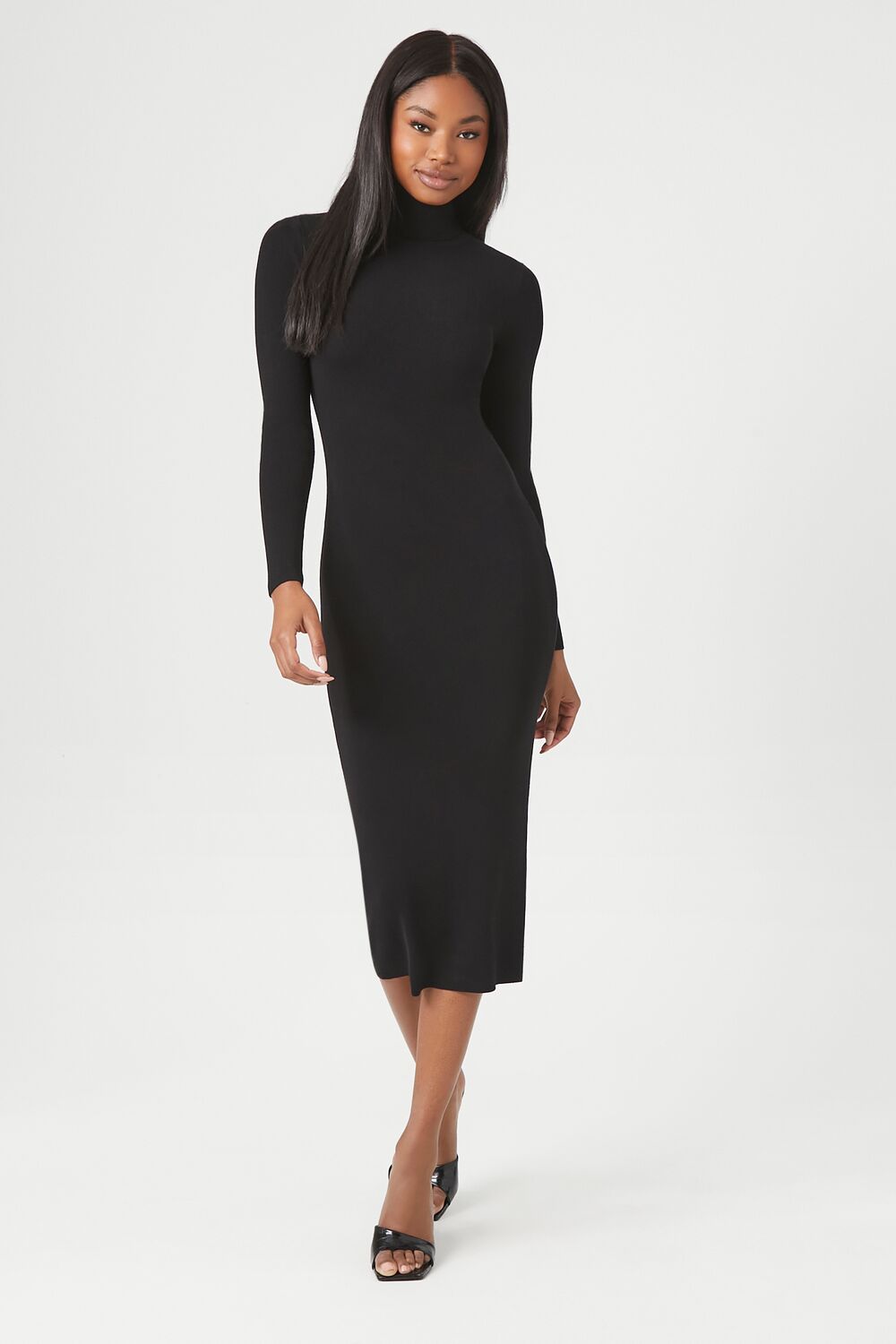 midi mock neck sweater dress Shimmer Ribbed Mock Neck Maxi Sweater Dress