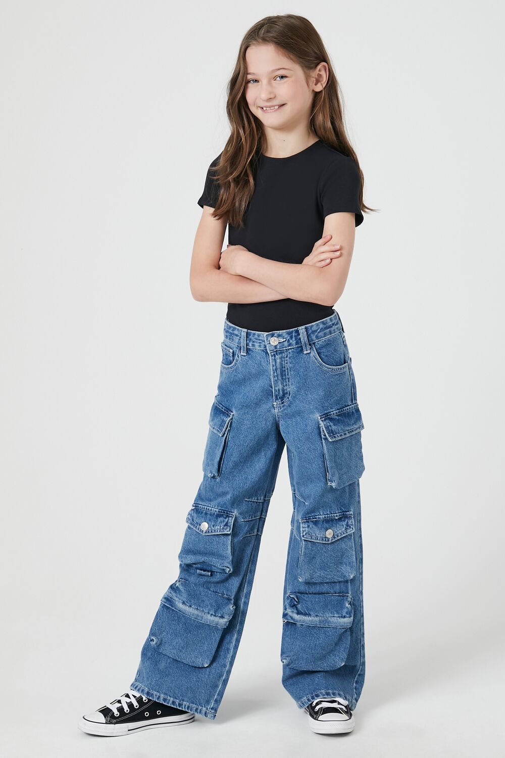 Girls Wide-Leg Cargo Jeans (Kids) - Main Image