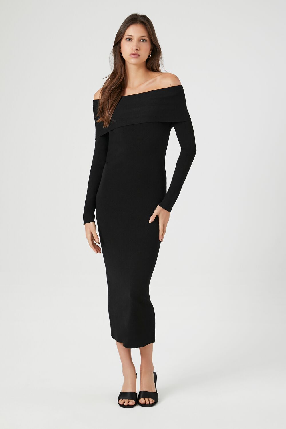 forever 21 off the shoulder sweater dress Off-the-Shoulder Foldover Midi Sweater Dress