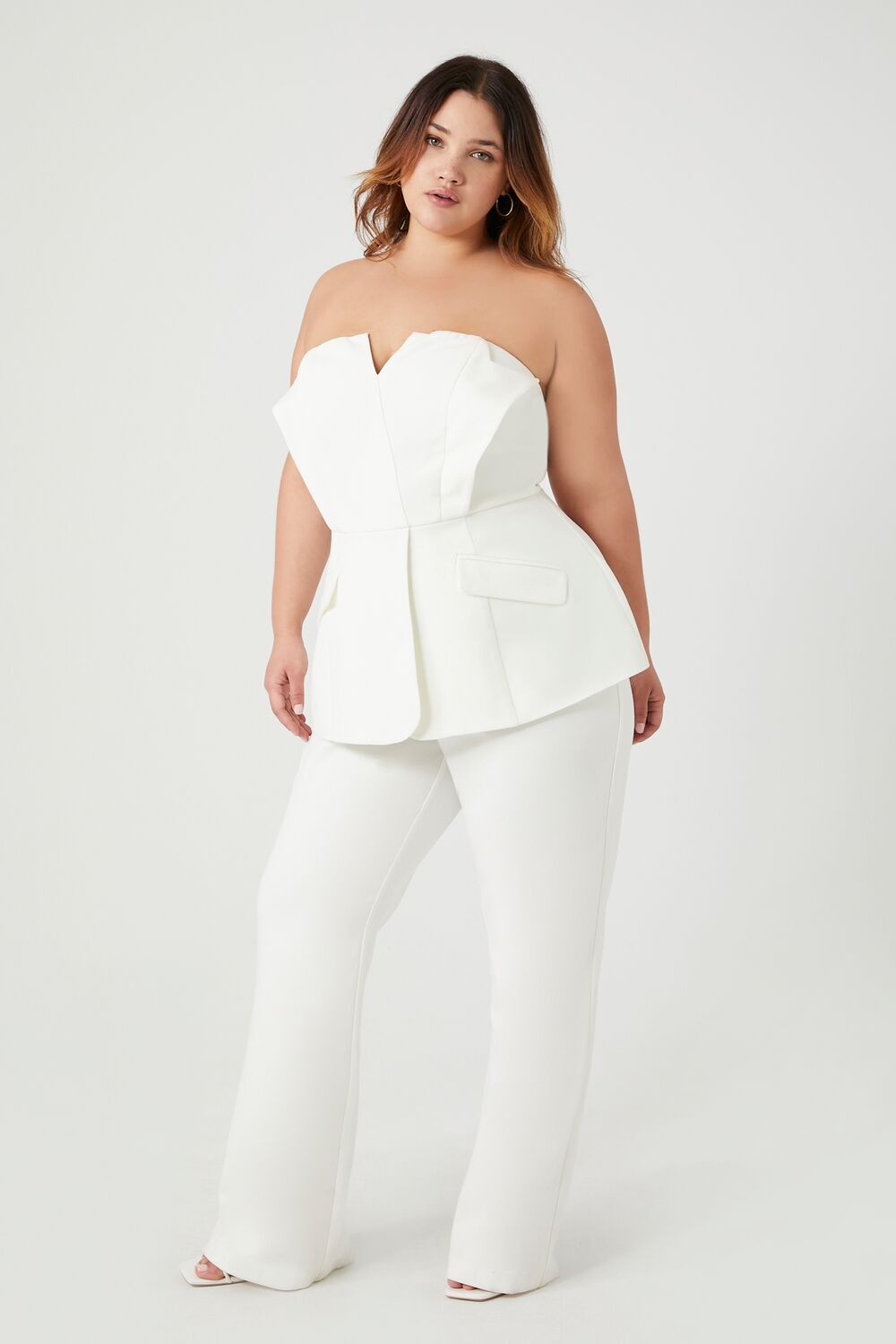 Plus Size Strapless Peplum Jumpsuit