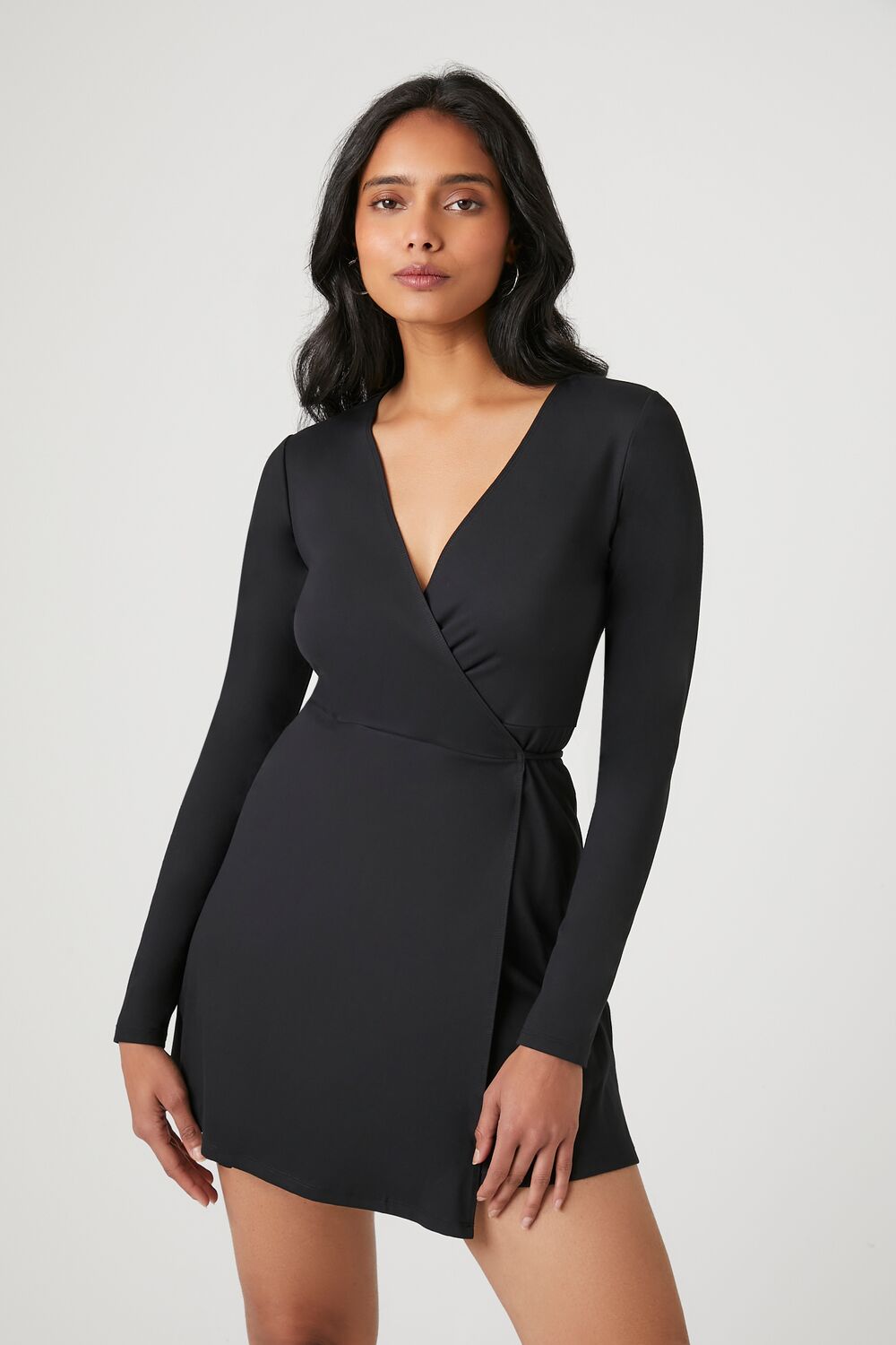 wrap mini dress black Contour Sculpt Wrap Mini Dress