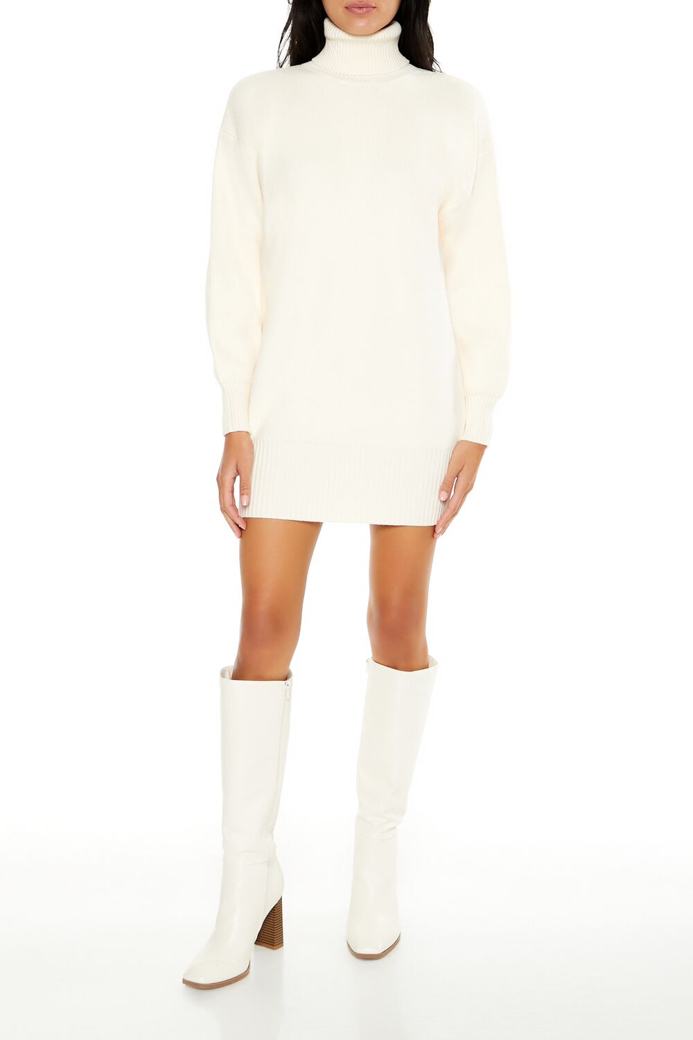 white turtleneck mini dress Turtleneck Mini Sweater Dress