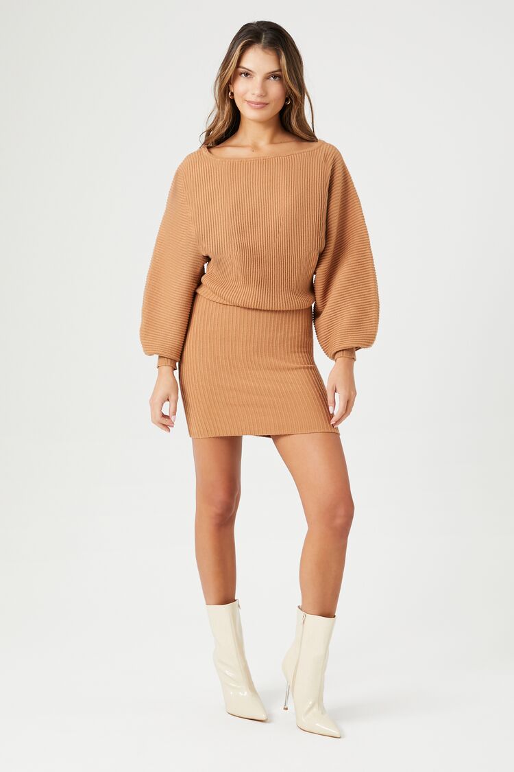 Balloon-Sleeve Mini Sweater Dress Balloon-Sleeve Mini Sweater Dress