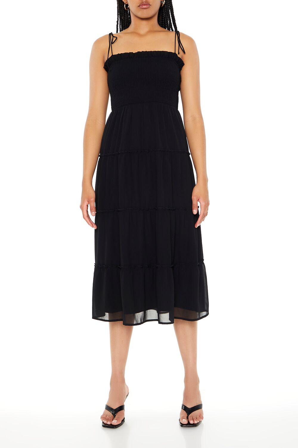tiered cami midi dress Tiered Self-Tie Cami Midi Dress