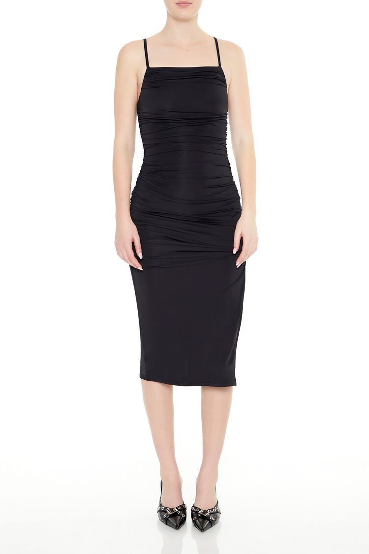 Ruched Cami Midi Dress in Black-swatch | Size: Xs by Bonton Ruched Cami Midi Dress in Black-swatch | Size: Xs by Bonton