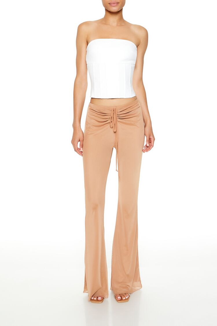 Ruched Drawstring Mesh Pants Camel / S