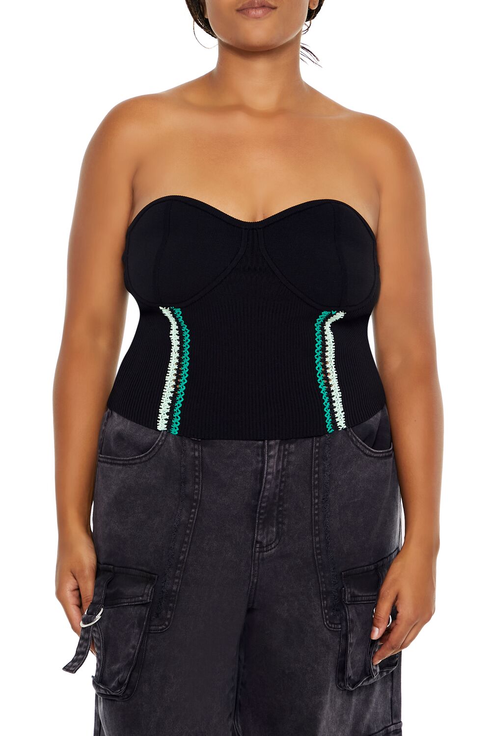 Plus Size Embroidered Tube Top Black/Multi / 1x