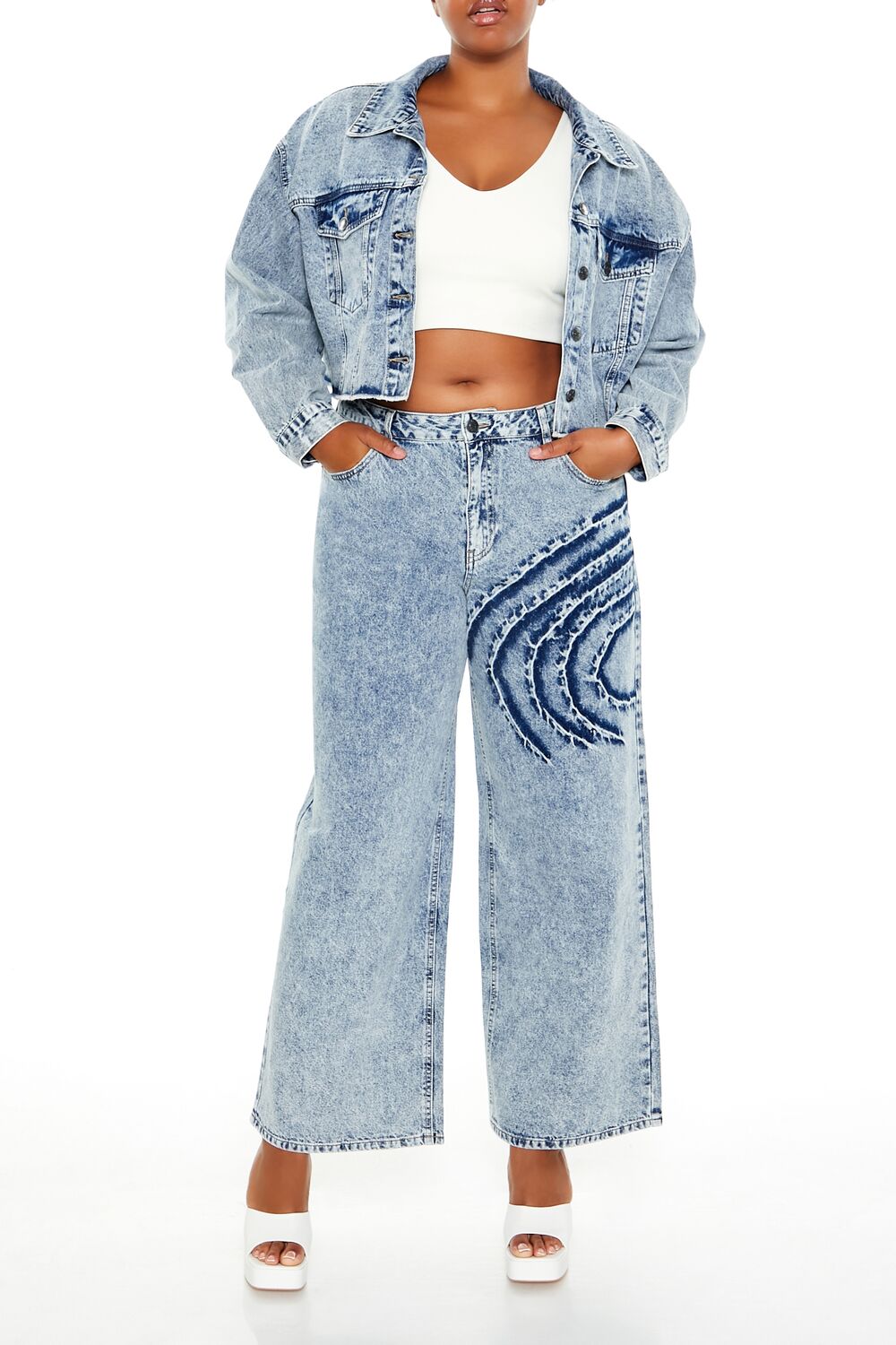 Plus Size Abstract Mineral Wash Jeans - Main Image