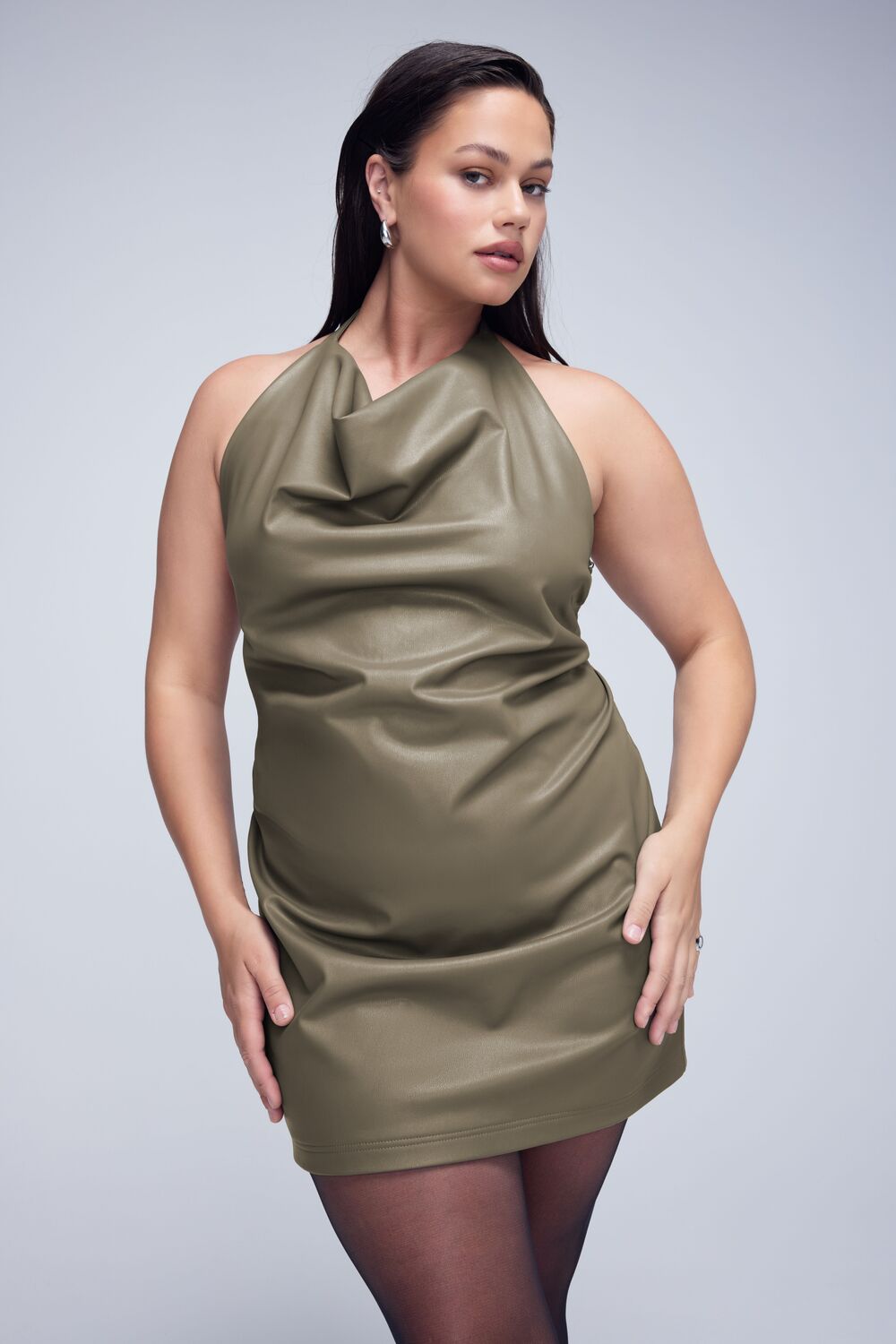 Plus Size Cowl Halter Mini Dress ASH BROWN / 0X Plus Size Cowl Halter Mini Dress ASH BROWN / 0X