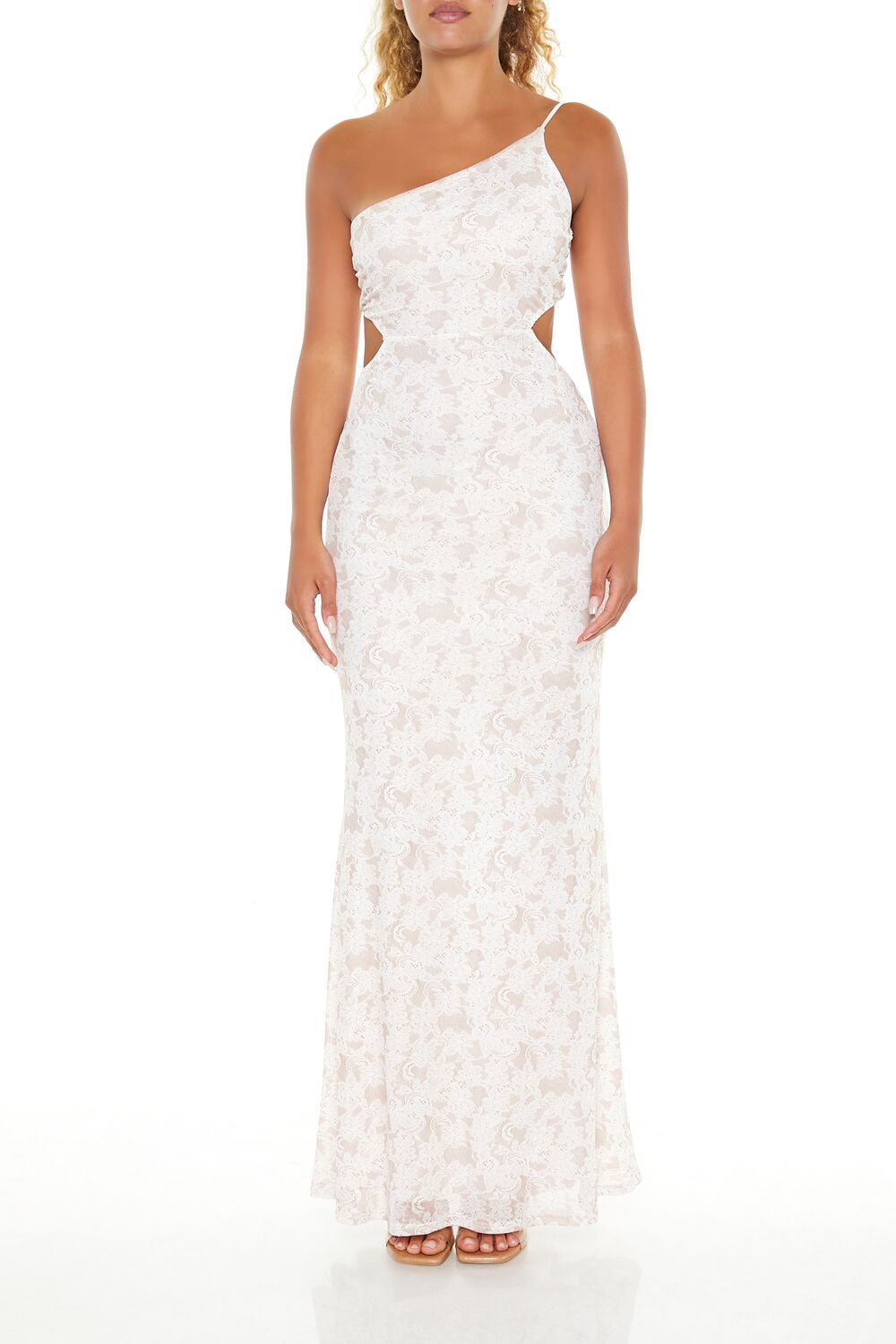 fitted lace wedding dress PRINTED RUFFLED LACE MAXI DRESS main image 0