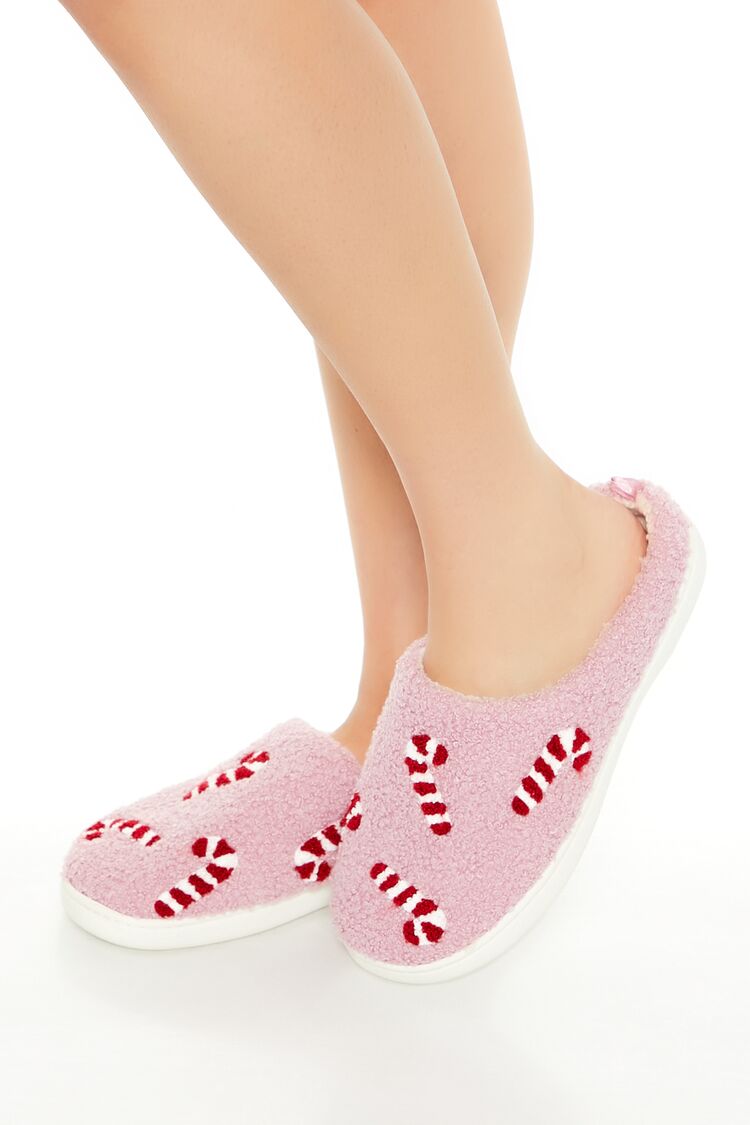Plush Candy Cane House Slippers Plush Candy Cane House Slippers