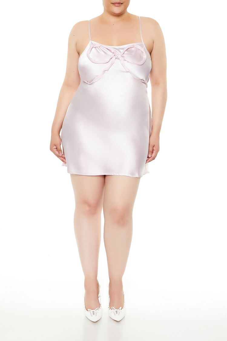 Plus Size Satin Bow Mini Slip Dress in Pink | Size: 4X by Bonton Plus Size Satin Bow Mini Slip Dress in Pink | Size: 4X by Bonton