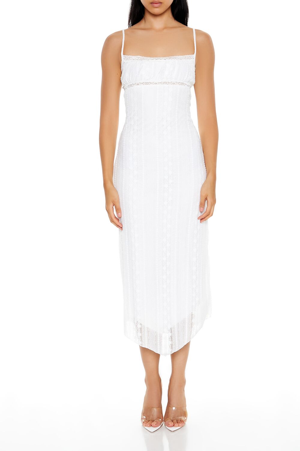 midi lace cami dress Bardot Alegra exclusive stretch lace cami midi dress in white