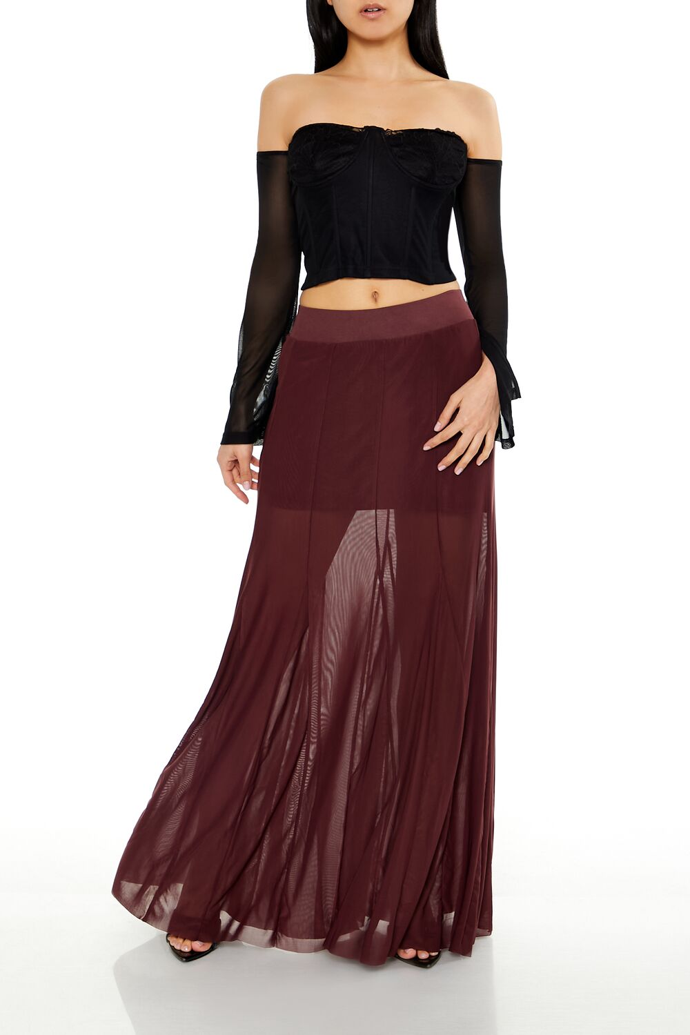 long formal dress with sleeves Ever-Pretty Lantern 3/4 Sleeve Split Tulle Maxi Bridesmaid Dress