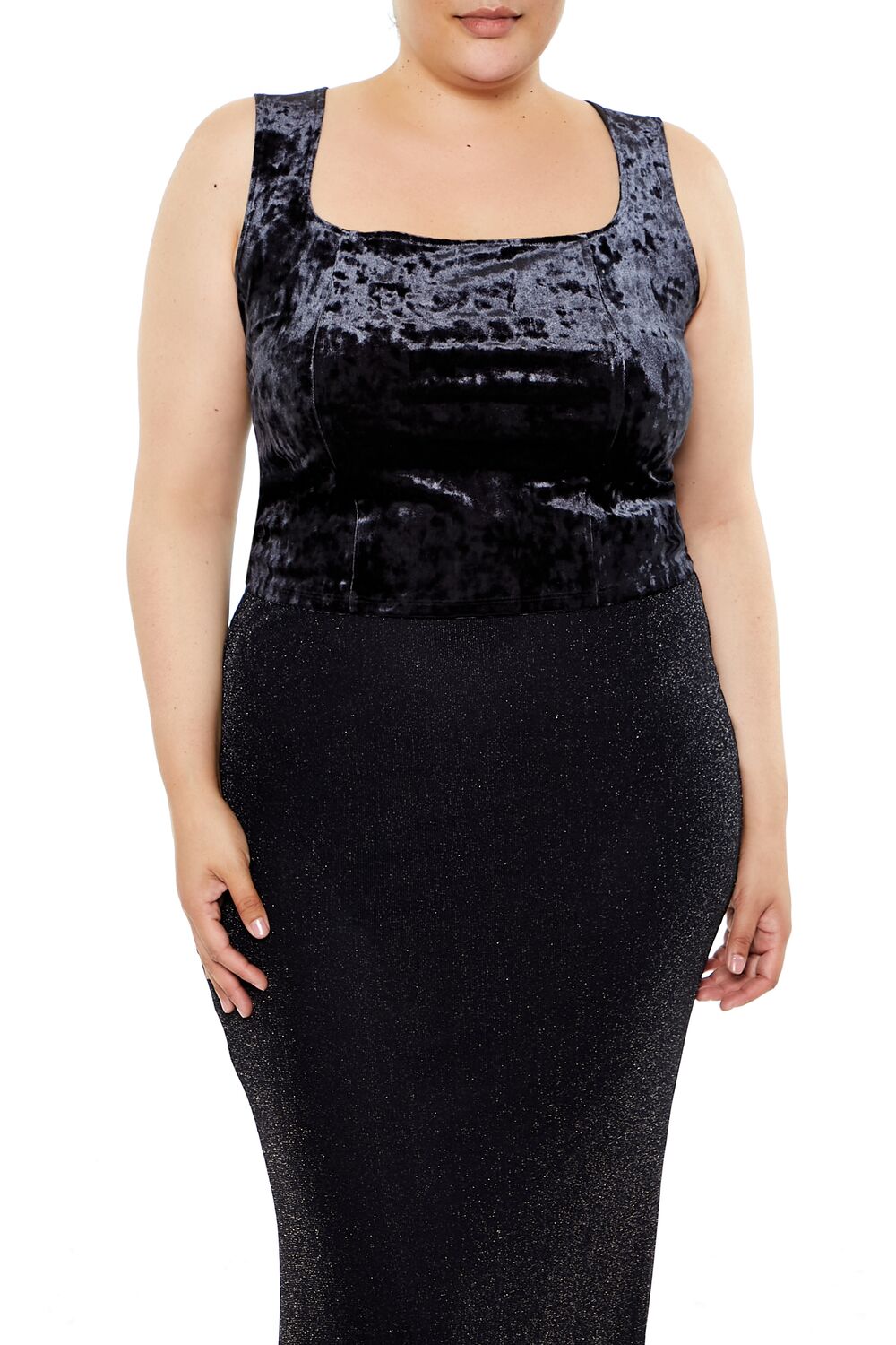 Plus Size Crushed Velvet Tank Top Black / 1X