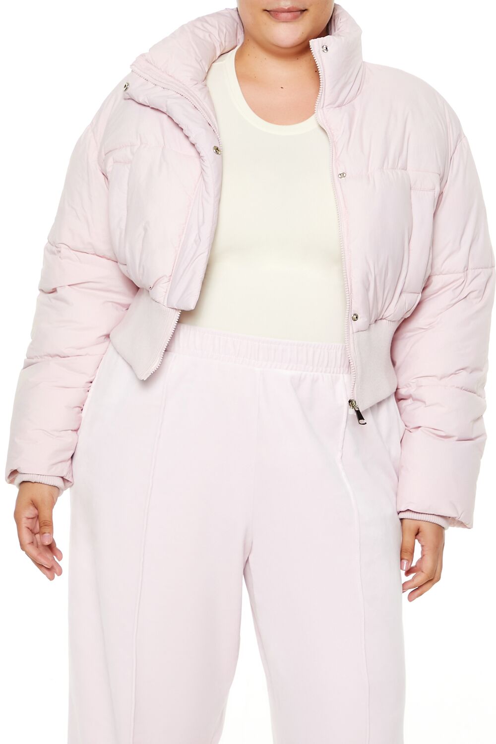 Plus Size Cropped Puffer Jacket - Main Image