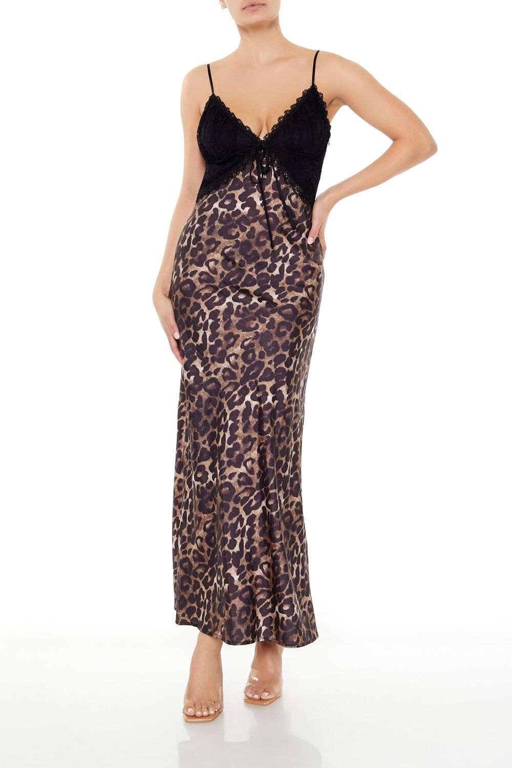 leopard print maxi slip dress Leopard Combo Maxi Slip Dress