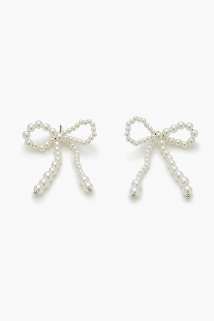 Faux Pearl Bow Drop Earrings Faux Pearl Bow Drop Earrings