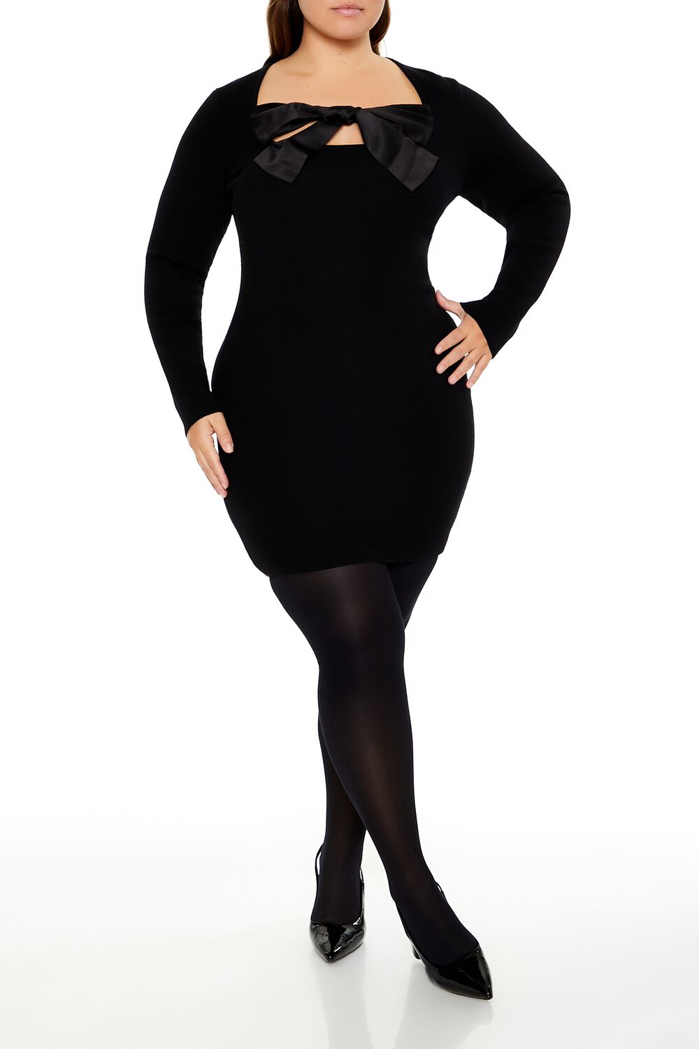 Plus Size Satin Bow Mini Dress Black / 0x