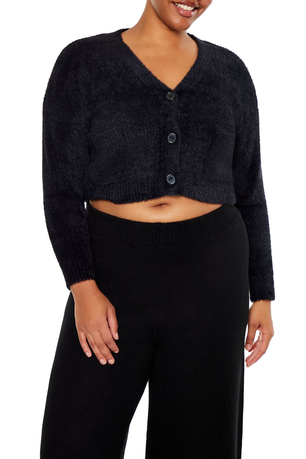 Plus Size Rib-Knit Cardigan Sweater - Main Image