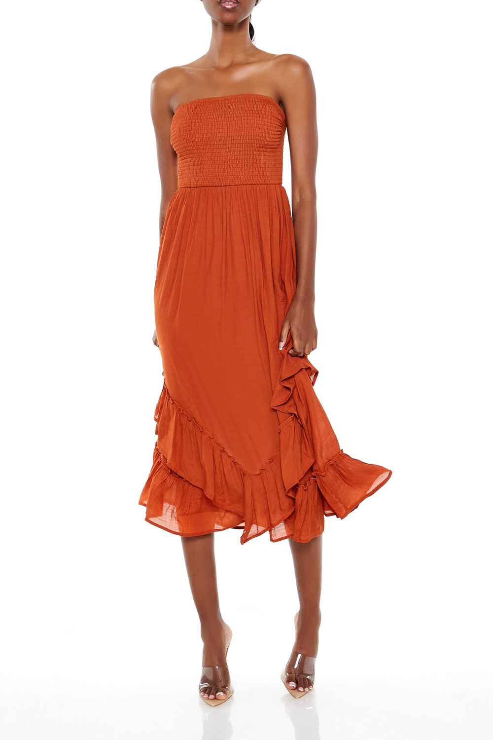 knee length dresses for ladies Strapless Layered Midi Dress