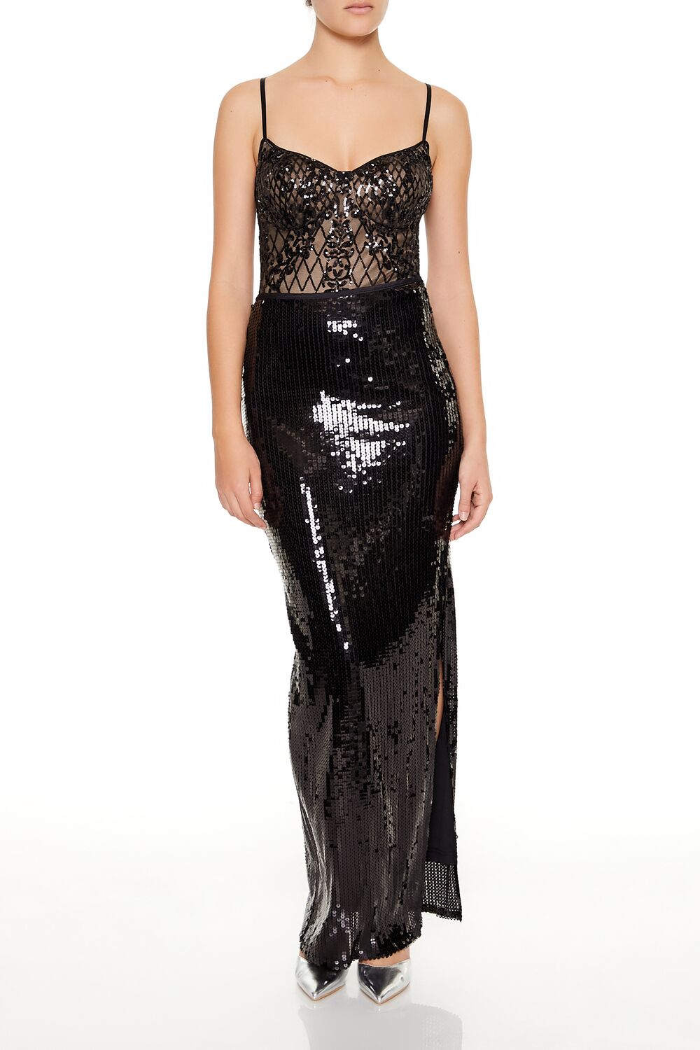 sheer mesh bodysuit dress Sequin Mesh Baroque Bodysuit