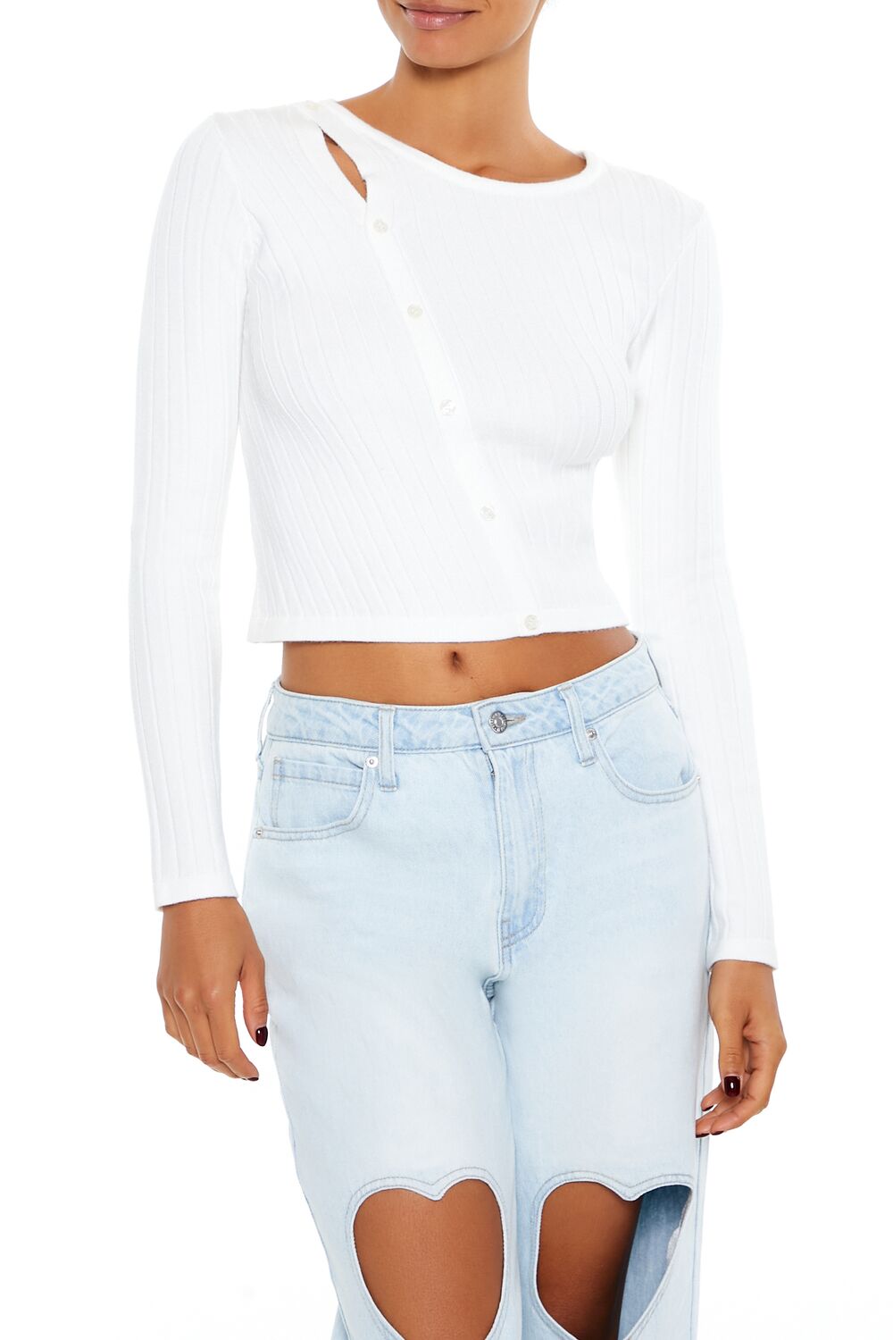 Cropped Button-Front Sweater - Main Image