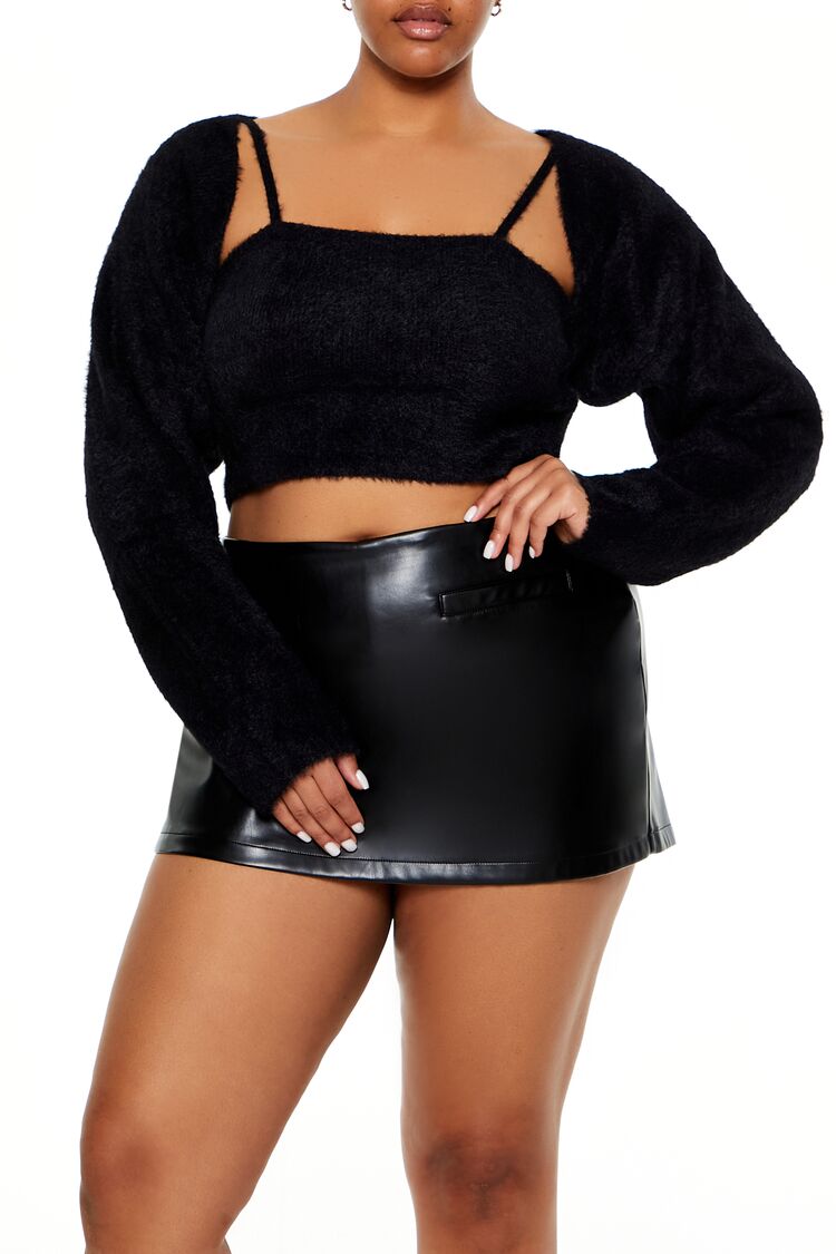 Plus Size Cardigan Shrug Sweater Cami Set
