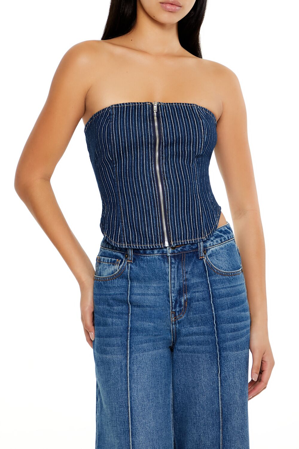 Forever 21 Tube Thin Jeans Jumpsuit Gold Hardware Denim Jumpsuit