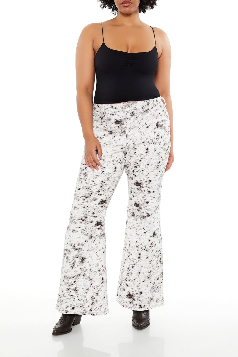 slim fit dress slacks Plus Size Spotted High-Rise Pants in White