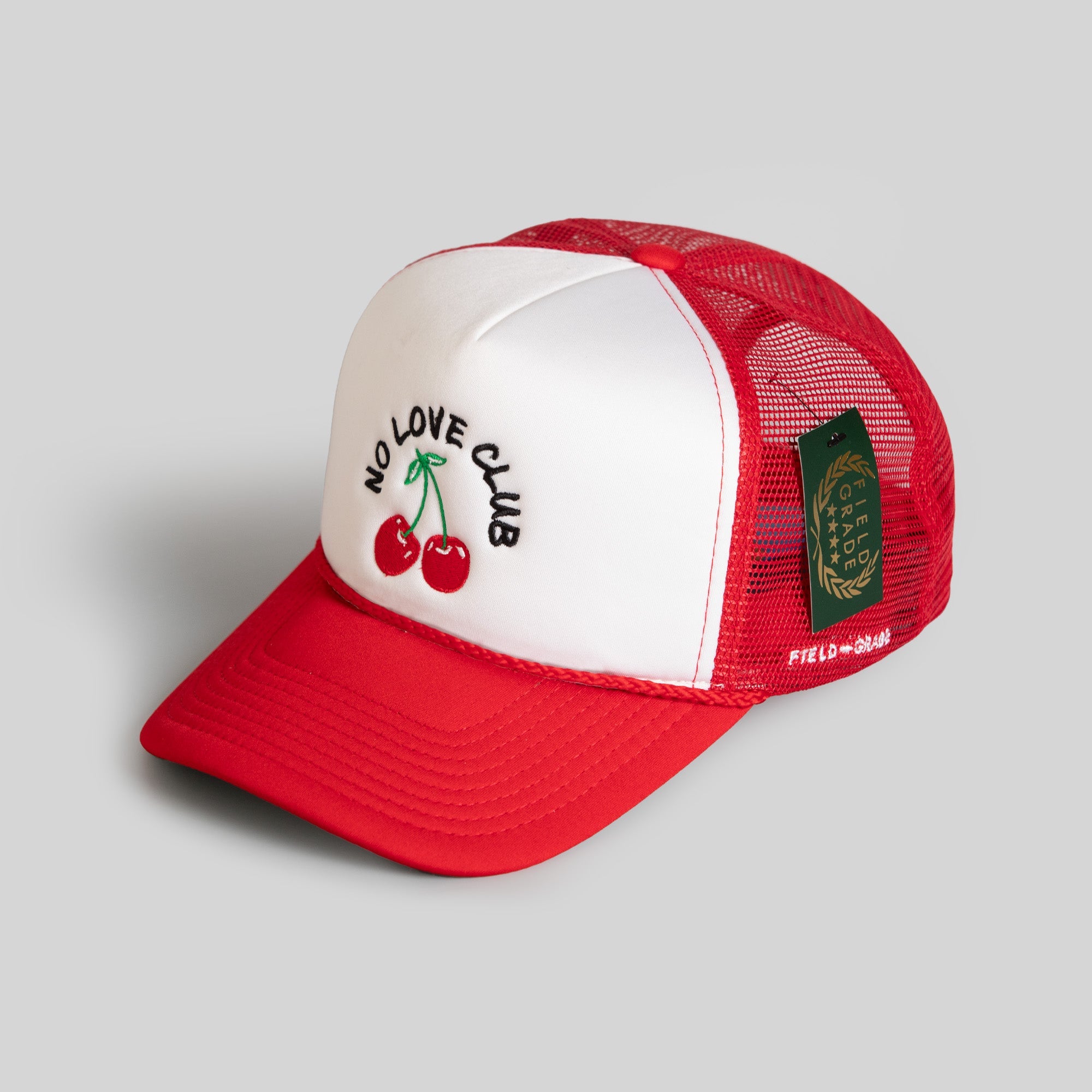 NO LOVE CLUB WHITE RED TRUCKER HAT