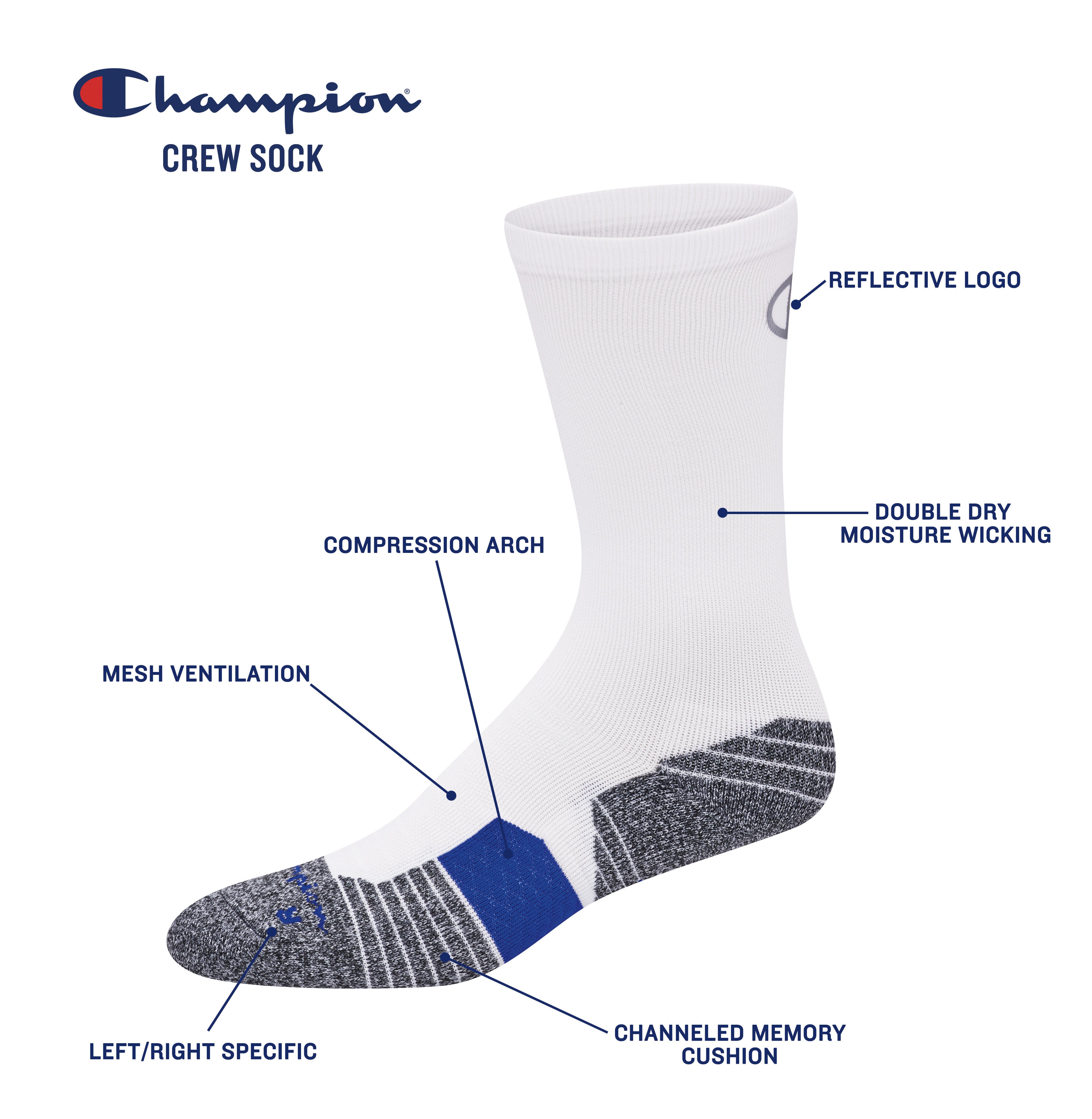 Champion Men's Crew 3 Pack Socks