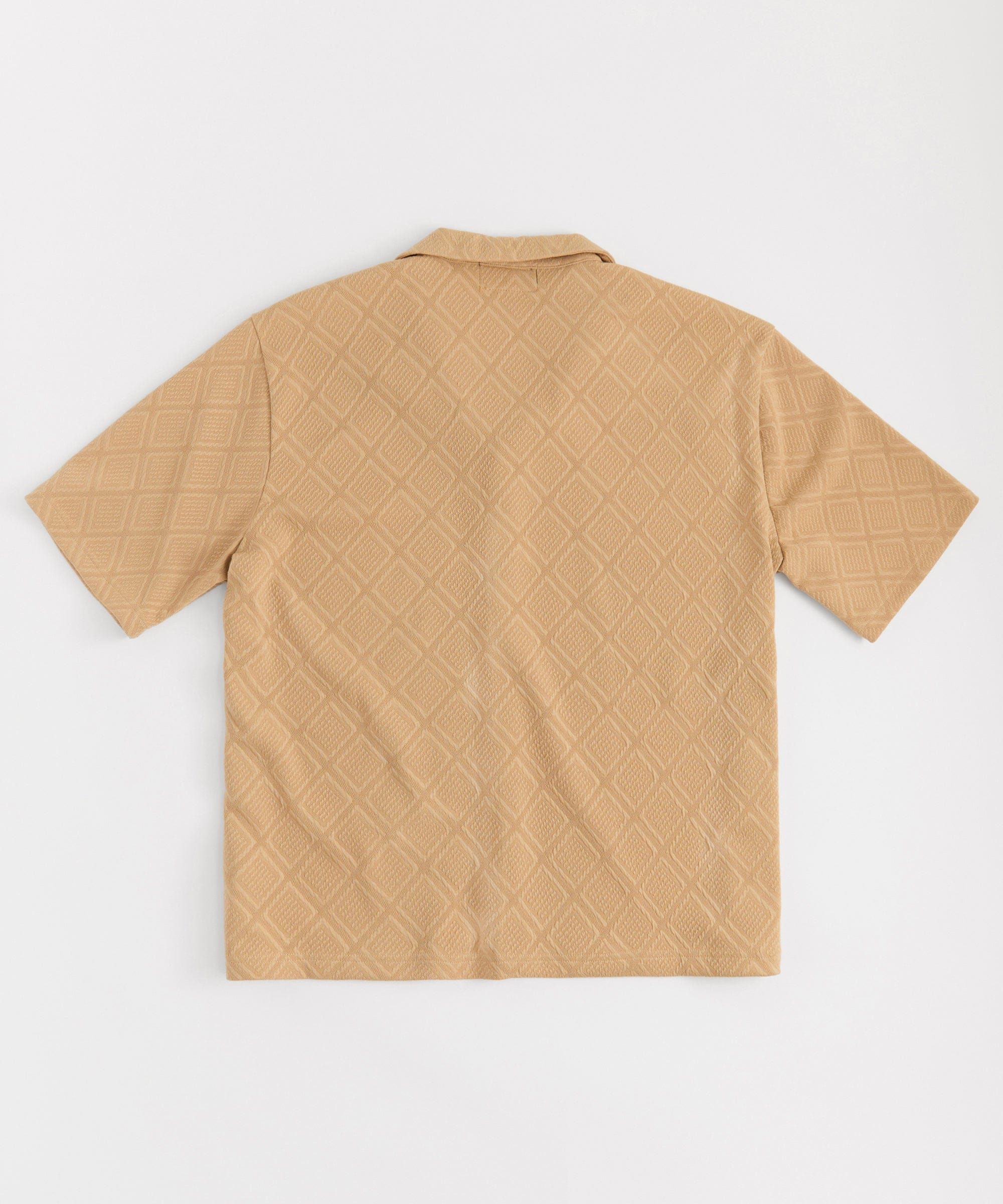 Textured Knit Short Sleeve Button Down Shirt - Taupe