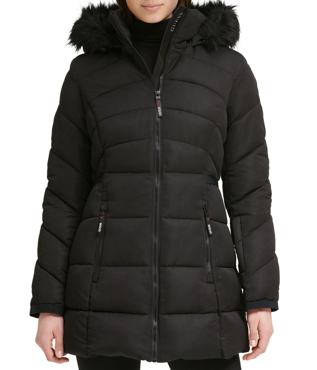 Faux Fur Trim Puffer Jacket 1 Black