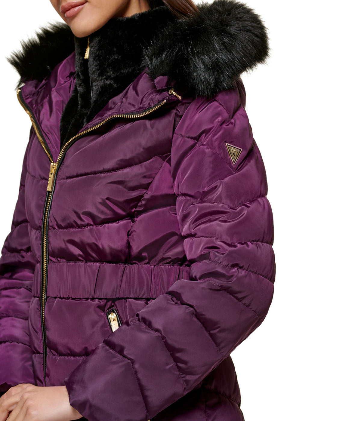 Faux Fur Trim Puffer Jacket 2 Eggplant