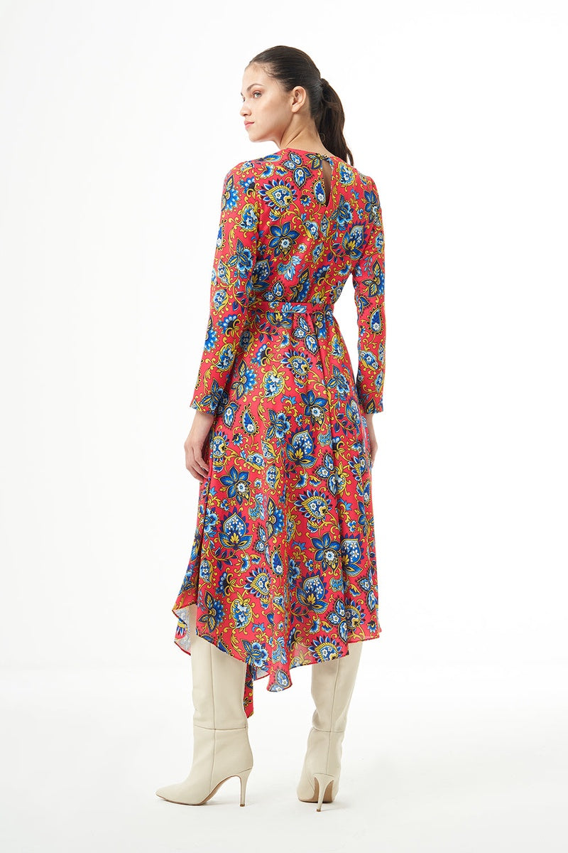 Long Sleve High Neck Midi Dress - Dress