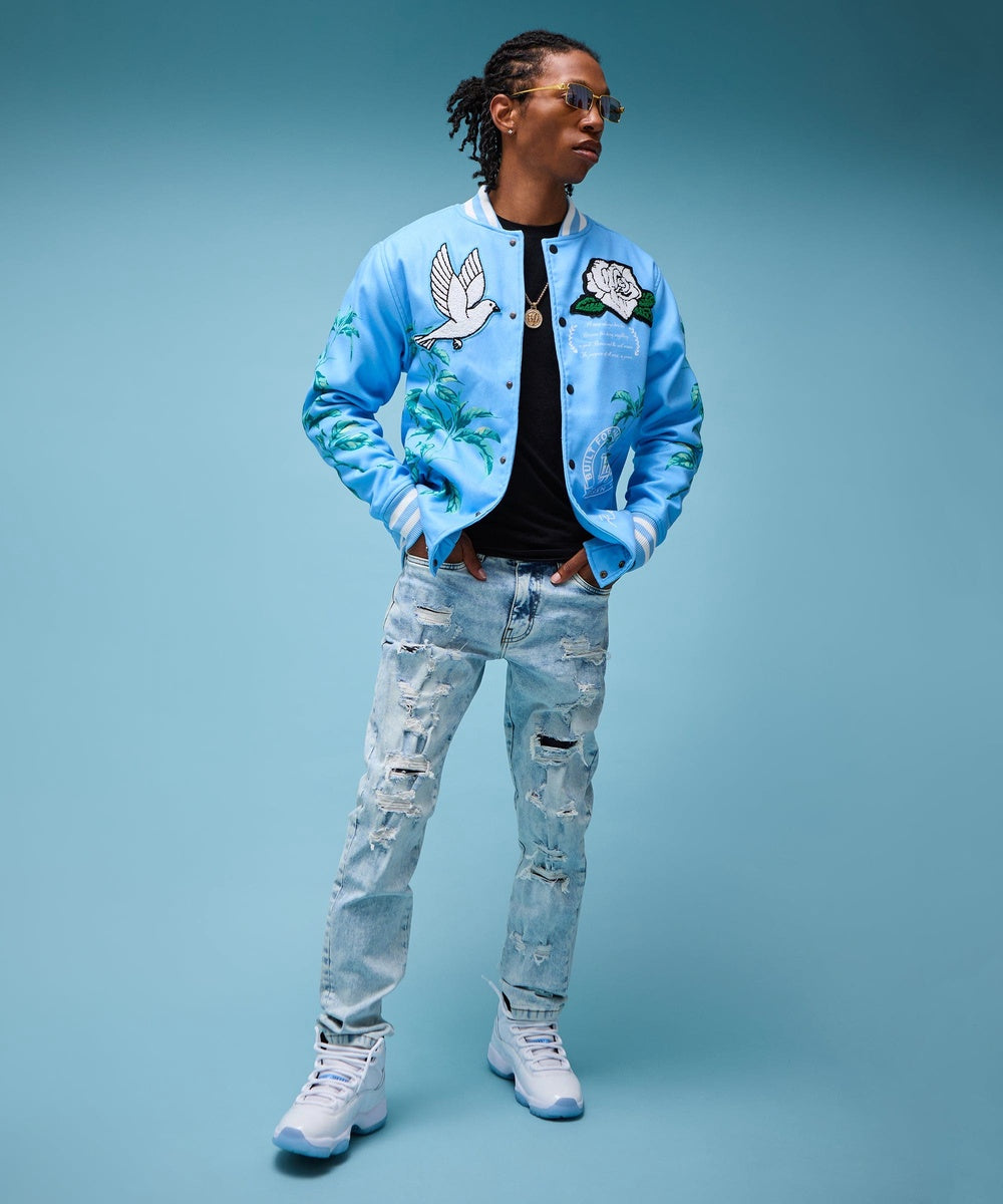 Dove Wool Varsity Jacket - Light Blue