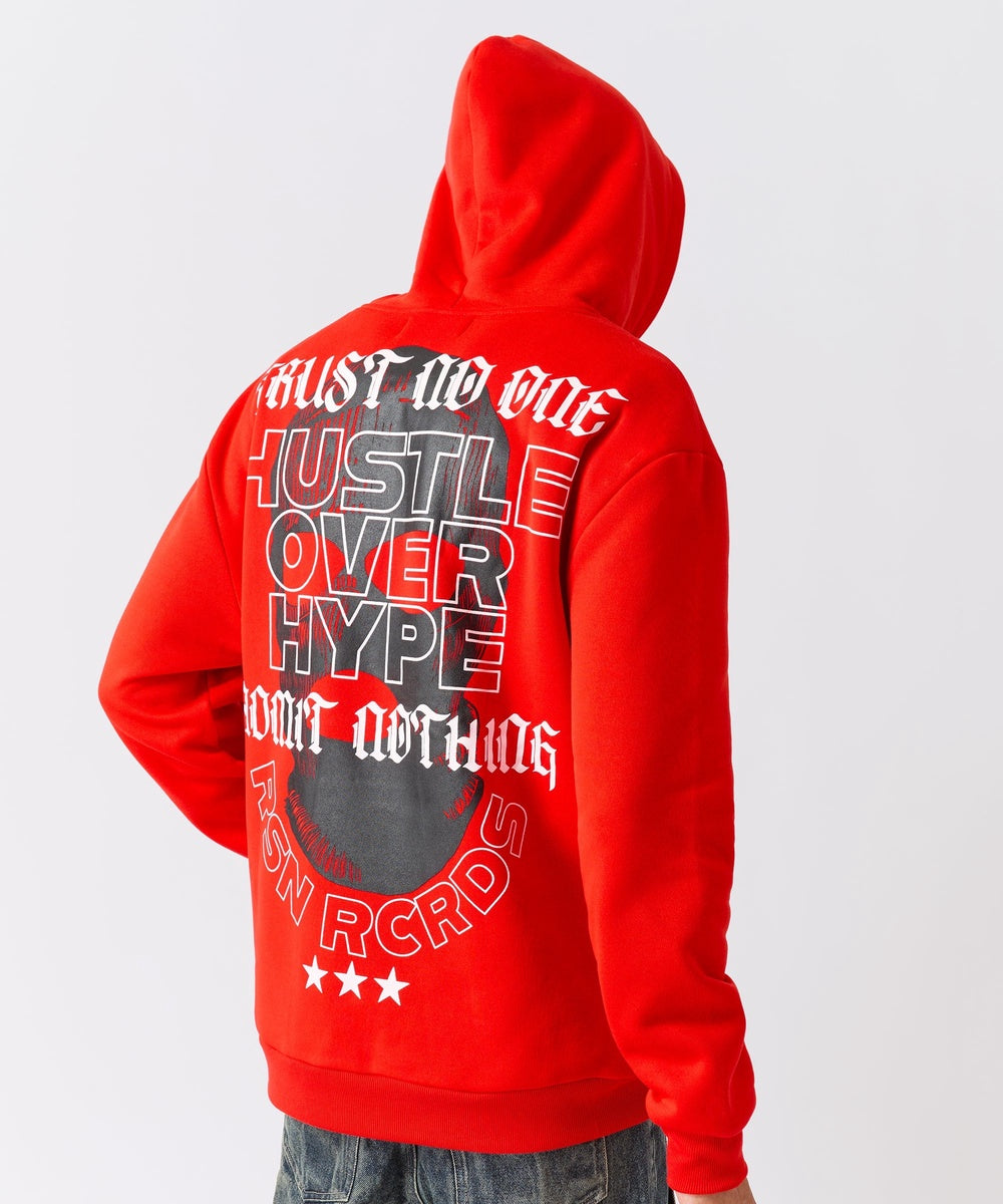 Hustle Over Hype Embroidered Hoodie - Red