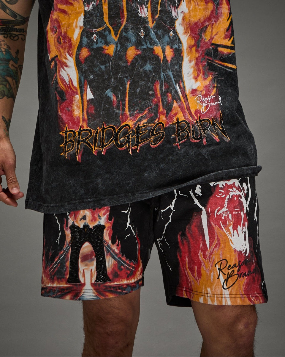 Bridges Burn Fleece Short - Washed Black