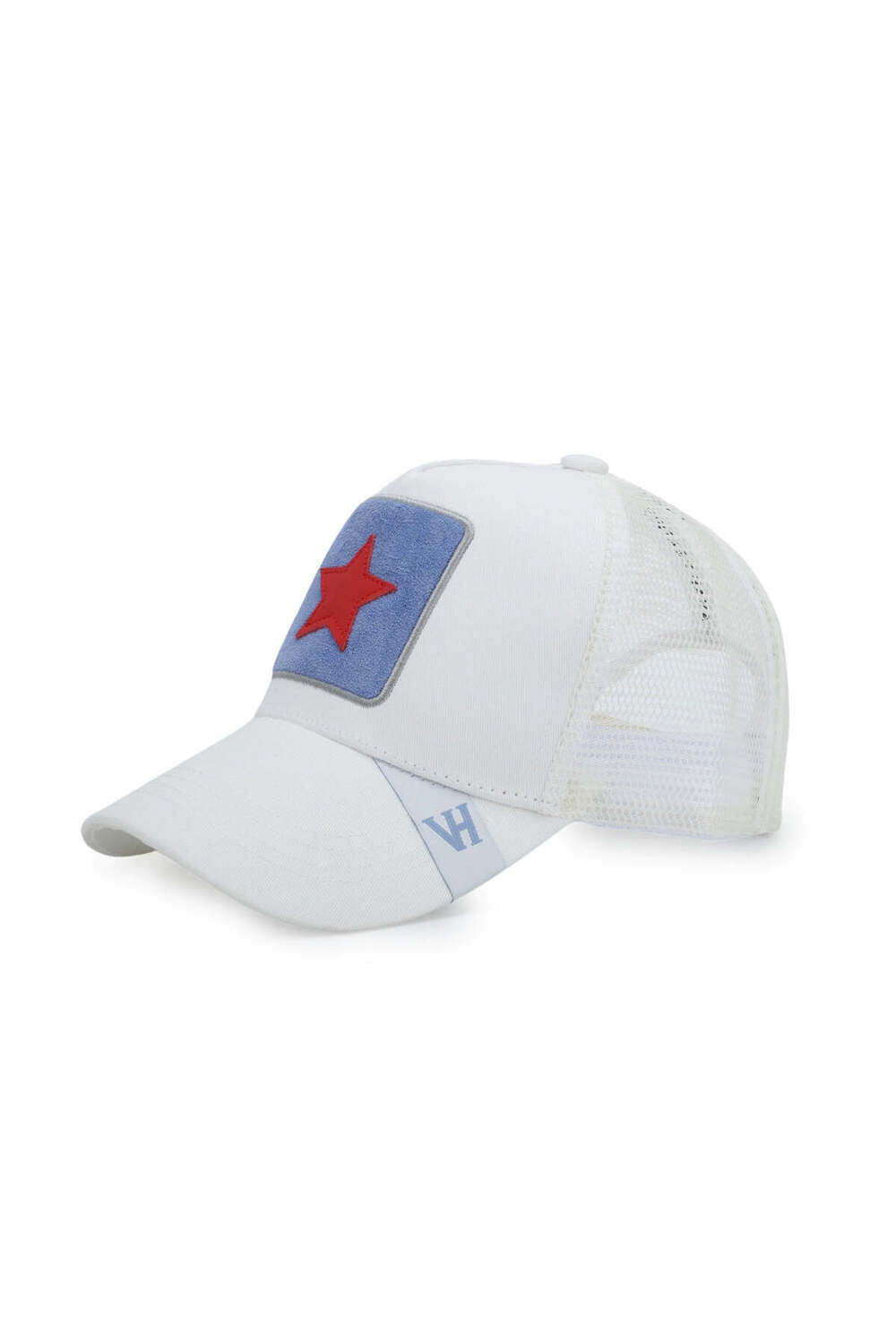 Vintage Havana Vintage Havana Trucker Hat for Women – Off White Mesh & Canvas Adjustable Cap With Blue Suede Patch & Red Star