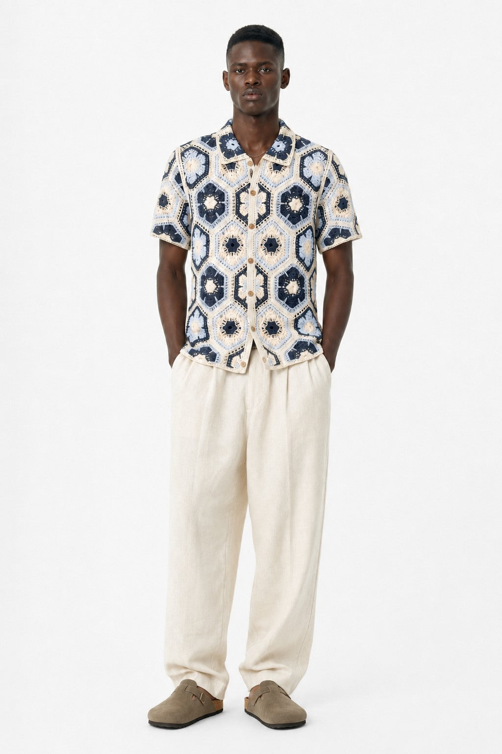Men's Crochet Button-Down Shirt