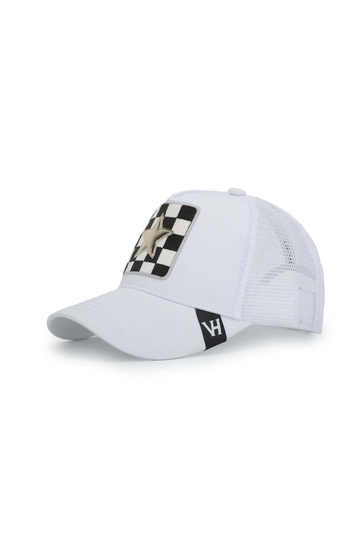 Vintage Havana Vintage Havana Trucker Hat for Women – White Mesh & Canvas Adjustable Cap With Checkered Patch & Washed Gold Star