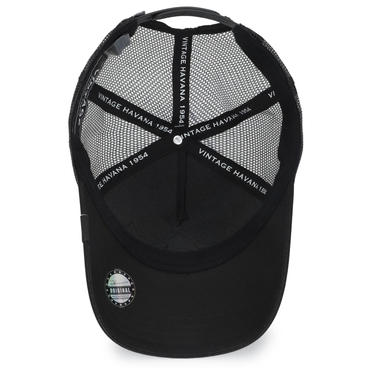 Vintage Havana Black Trucker Hat for Women – Canvas & Mesh Adjustable Snapback Baseball Cap With 3 Black Glitter Stars