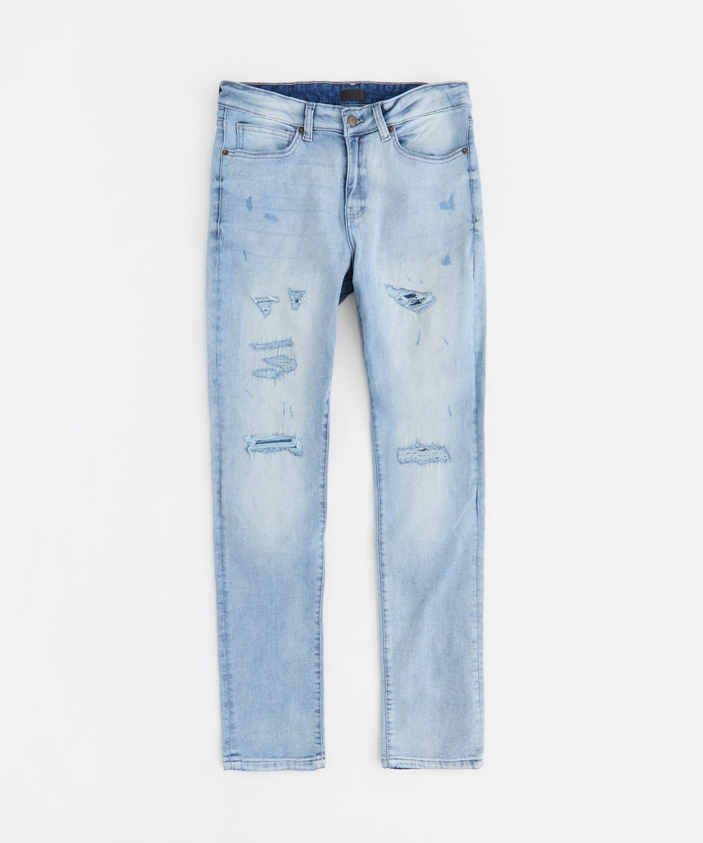 Men's Skinny Repaired Denim Pants Light Blue - Main Image