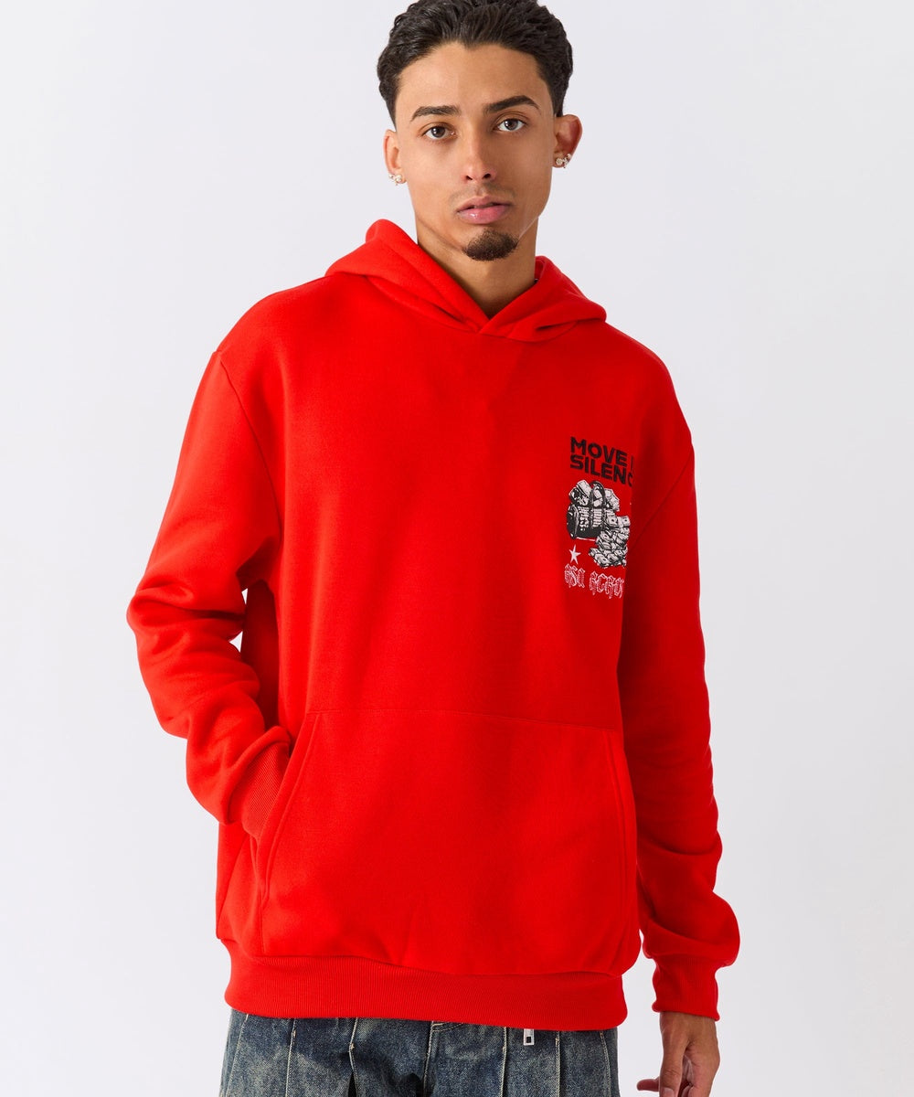 Hustle Over Hype Embroidered Hoodie - Red
