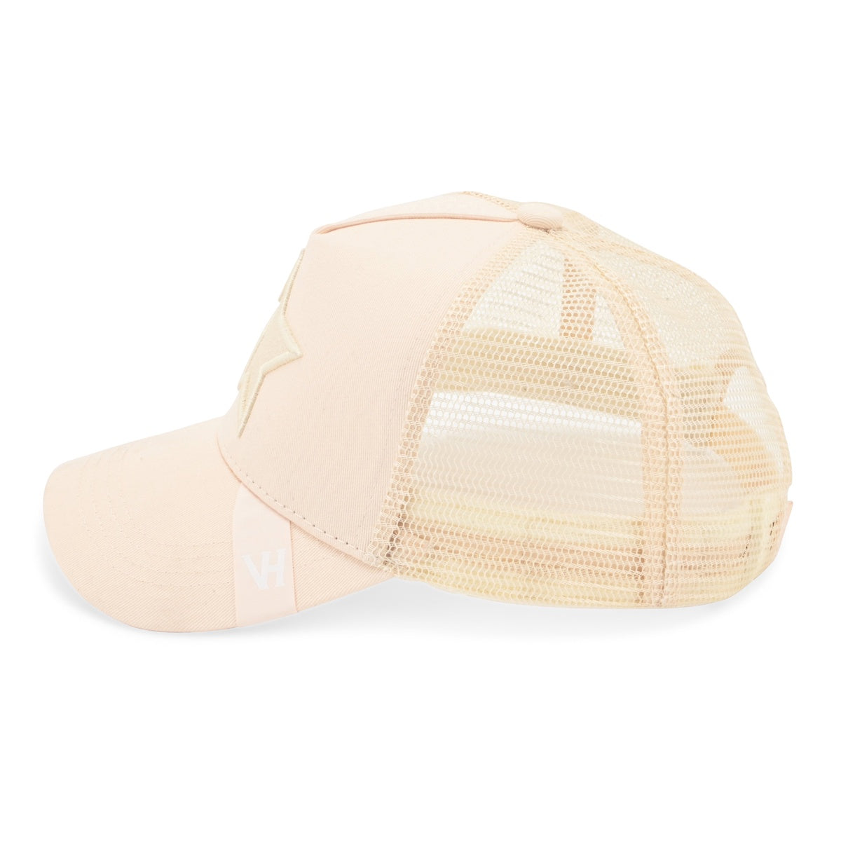 Vintage Havana Trucker Hat for Women & Men – Cream Beige Mesh & Canvas Adjustable Cap With Embroidered Star